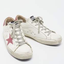 Golden Goose White/Pink Leather And Glitter Superstar Low Top Sneakers Size 39