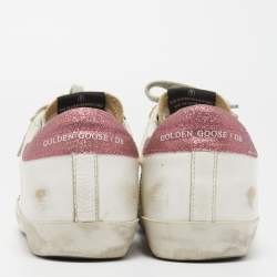 Golden Goose White/Pink Leather And Glitter Superstar Low Top Sneakers Size 39