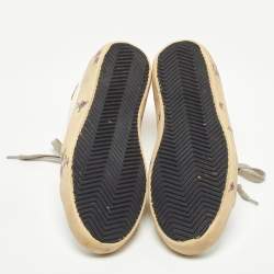 Pre Owned Golden Goose White Leather Floral Print Superstar Sneakers Size 38