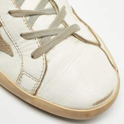 Pre Owned Golden Goose White Leather Floral Print Superstar Sneakers Size 38