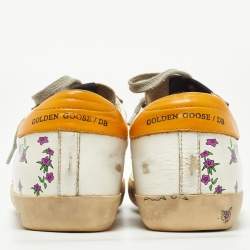 Pre Owned Golden Goose White Leather Floral Print Superstar Sneakers Size 38