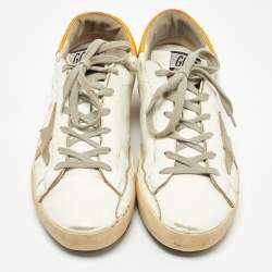 Pre Owned Golden Goose White Leather Floral Print Superstar Sneakers Size 38
