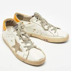 Pre Owned Golden Goose White Leather Floral Print Superstar Sneakers Size 38
