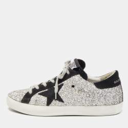 Pre Owned Golden Goose Silver Glitter Leather Superstar Sneakers Size 40