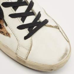Pre Owned Golden Goose Deluxe Brand White White Metallic/White Leather Tab Leopard Star Superstar Sneakers 38