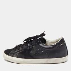 Pre Owned Golden Goose Black Leather and Suede Skate Superstar Sneakers Size 38