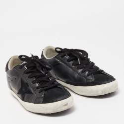 Pre Owned Golden Goose Black Leather and Suede Skate Superstar Sneakers Size 38
