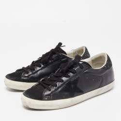 Pre Owned Golden Goose Black Leather and Suede Skate Superstar Sneakers Size 38