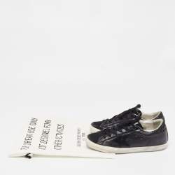 Pre Owned Golden Goose Black Leather and Suede Skate Superstar Sneakers Size 38
