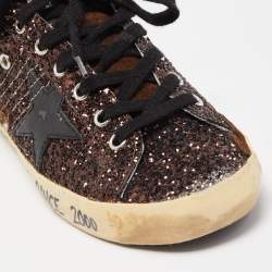 Pre Owned Golden Goose Metallic Gold Glitter and Leather Superstar Sneakers Size 38