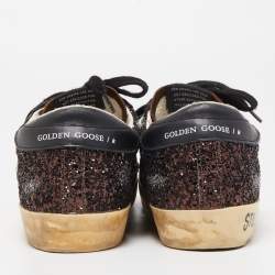 Pre Owned Golden Goose Metallic Gold Glitter and Leather Superstar Sneakers Size 38