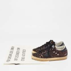 Pre Owned Golden Goose Metallic Gold Glitter and Leather Superstar Sneakers Size 38