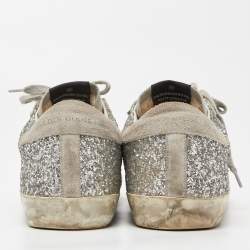 Pre Owned Golden Goose Grey/Silver Suede and Glitter Superstar Sneakers Size 40