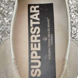 Pre Owned Golden Goose Grey/Silver Suede and Glitter Superstar Sneakers Size 40