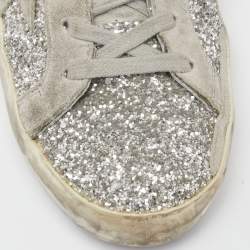 Pre Owned Golden Goose Grey/Silver Suede and Glitter Superstar Sneakers Size 40