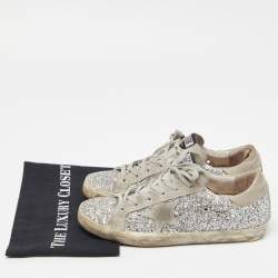 Pre Owned Golden Goose Grey/Silver Suede and Glitter Superstar Sneakers Size 40