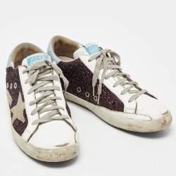 Pre Owned Golden Goose Multicolor Leather and Glitter Hi Star Sneakers Size 40