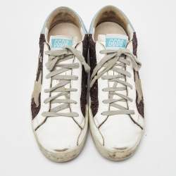 Pre Owned Golden Goose Multicolor Leather and Glitter Hi Star Sneakers Size 40
