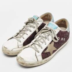 Pre Owned Golden Goose Multicolor Leather and Glitter Hi Star Sneakers Size 40
