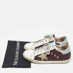 Pre Owned Golden Goose Multicolor Leather and Glitter Hi Star Sneakers Size 40