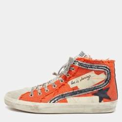Golden Goose Orange Canvas And Suede Lace Up Classic Sneakers Size 44