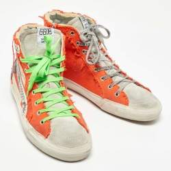 Golden Goose Orange Canvas And Suede Lace Up Classic Sneakers Size 44
