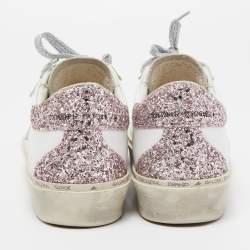Pre Owned Golden Goose White/Pink Leather and Glitter Hi Star Sneakers Size 37