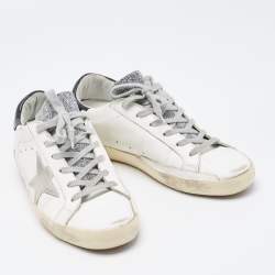 Pre Owned Golden Goose White Leather Superstar Lace Up Sneakers Size 37