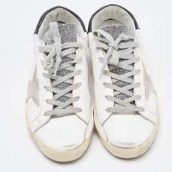 Pre Owned Golden Goose White Leather Superstar Lace Up Sneakers Size 37