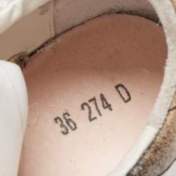 Pre Owned Golden Goose White/Grey Mesh and Suede Superstar Sneakers Size 36