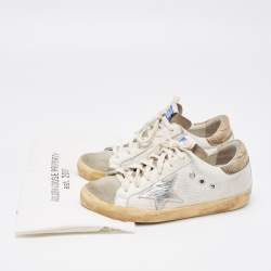 Pre Owned Golden Goose White/Grey Mesh and Suede Superstar Sneakers Size 36