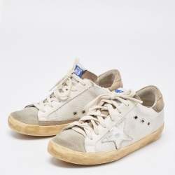 Pre Owned Golden Goose White/Grey Mesh and Suede Superstar Sneakers Size 36