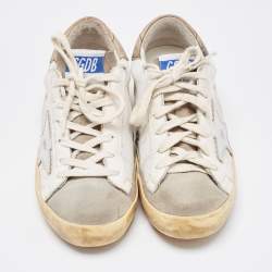Pre Owned Golden Goose White/Grey Mesh and Suede Superstar Sneakers Size 36