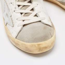 Pre Owned Golden Goose White/Grey Mesh and Suede Superstar Sneakers Size 36