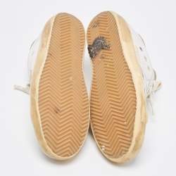 Pre Owned Golden Goose White/Grey Mesh and Suede Superstar Sneakers Size 36