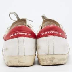 Golden Goose White/Red Leather and Coarse Glitter Superstar Sneakers Size 38
