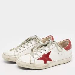 Pre Owned Golden Goose White Leather Super Star Low Top Sneakers Size 35