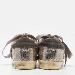 Pre Owned Golden Goose Metallic Silver Suede Superstar Low Top Sneakers Size 37