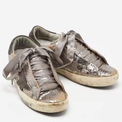 Pre Owned Golden Goose Metallic Silver Suede Superstar Low Top Sneakers Size 37