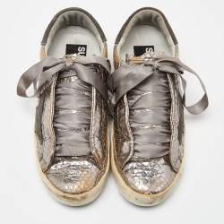 Pre Owned Golden Goose Metallic Silver Suede Superstar Low Top Sneakers Size 37