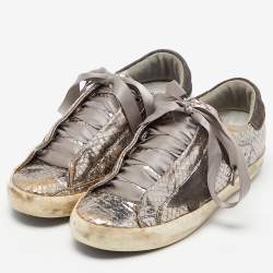 Pre Owned Golden Goose Metallic Silver Suede Superstar Low Top Sneakers Size 37