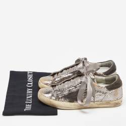 Pre Owned Golden Goose Metallic Silver Suede Superstar Low Top Sneakers Size 37