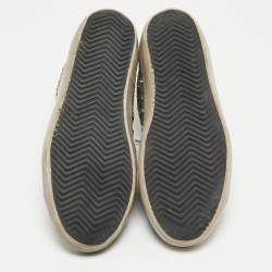 Pre Owned Golden Goose Silver/Beige Coarse Glitter and Suede Super-Star Sneakers Size 38