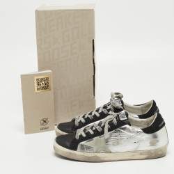 Pre Owned Golden Goose Silver/Black Leather Super-Star Sneakers Size 38