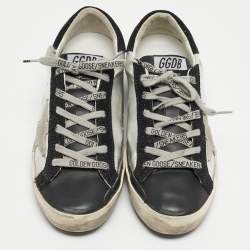 Pre Owned Golden Goose Silver/Black Leather Super-Star Sneakers Size 38