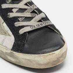 Pre Owned Golden Goose Silver/Black Leather Super-Star Sneakers Size 38