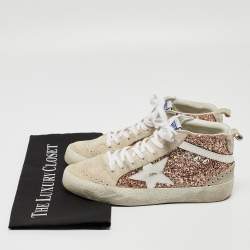 Pre Owned Golden Goose Tricolor Glitter and Grey Suede and Glitter High Top Sneakers Size 36