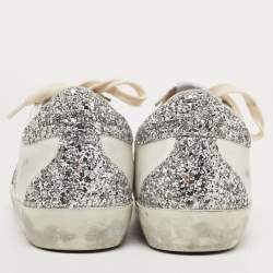 Pre Owned Golden Goose White/Grey Suede and Leather Superstar Sneakers Size 36