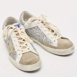Pre Owned Golden Goose White/Grey Suede and Leather Superstar Sneakers Size 36