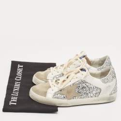Pre Owned Golden Goose White/Grey Suede and Leather Superstar Sneakers Size 36